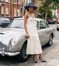 ZARA NEW WOMAN PRINTED EMBROIDERED EYELET MIDI DRESS ECRU NAVY 2842/939/066