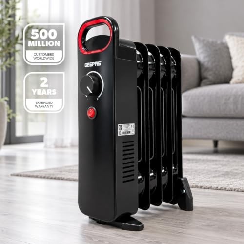 GEEPAS Mini Oil Filled Radiator Heater Portable Electric Heater 500W 5 Fin