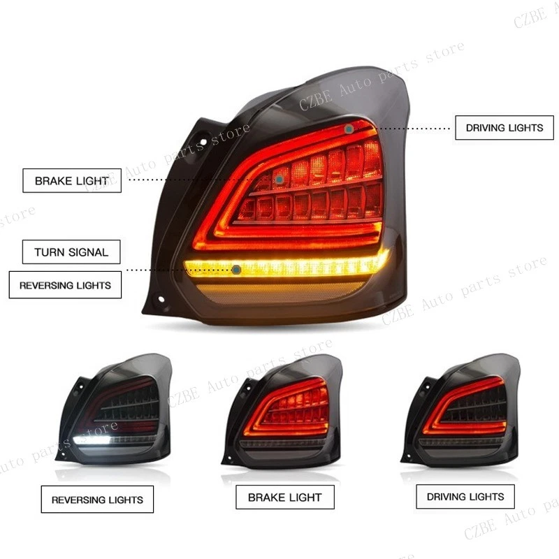 1 par de luces traseras LED para Suzuki Swift 2017-2024 lámpara de señal de giro dinámica ahumada Foto 3 de 4