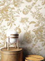 Newroom Vliestapete Beige Gold Blumen Rosen Floral Romantisch Wohnzimmer Edel
