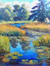 marsh lilies lily trees realistic Impressionism oil Painting landscape TomFisher