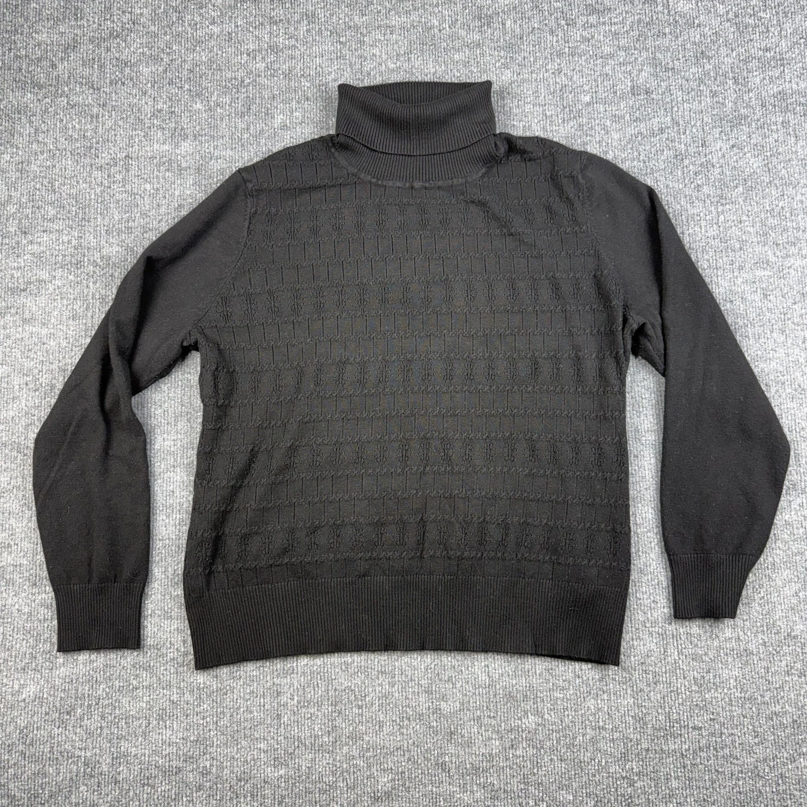 Retrology Sweater Mens XL Black Turtleneck Geometric Textured Knit Pullover