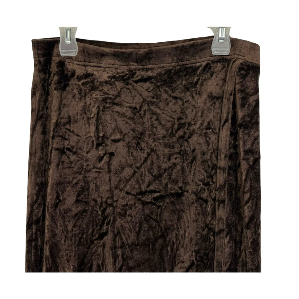 Saia Midi Vintage Carole Little Velvet Wrap Marrom Puxar Cintura Elástica Tamanho G - Imagem 4 de 4