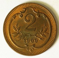 AUSTRIA 2 Heller 1909 - Bronze - Franz Joseph I. - aUNC - 404