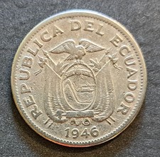 1946 - Ecuador - 5 Five Centavos Copper/Nickel Flag draped arms - KM # 75b