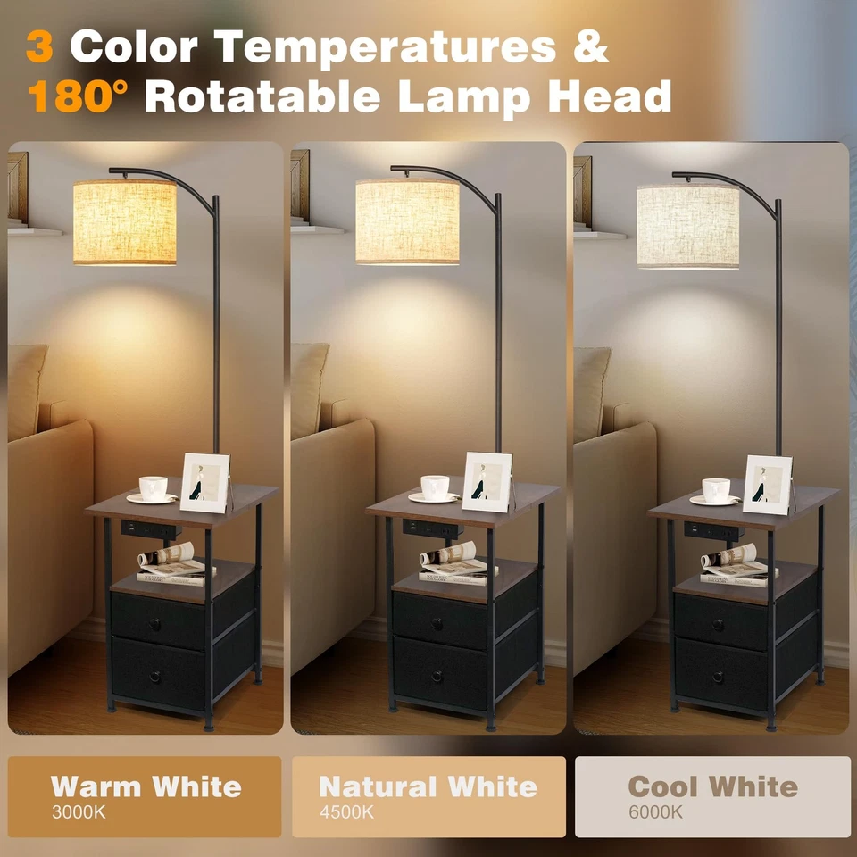 Lámpara de pie con mesa y 2 cajones, mesa auxiliar con lectura de temperatura de 3 colores... Foto 4 de 4