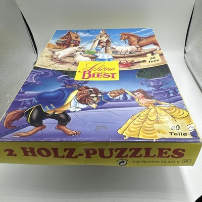 Kärnan Schweden Vintage Holz Puzzle, Die Schöne Und Das Biest, 2 Puzzles 50/80 T