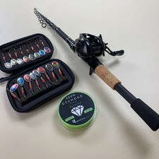 Baitcaster Teleskopruten Set 2,10 m Baitcast Rolle Rechts mit 16x Spinner Box
