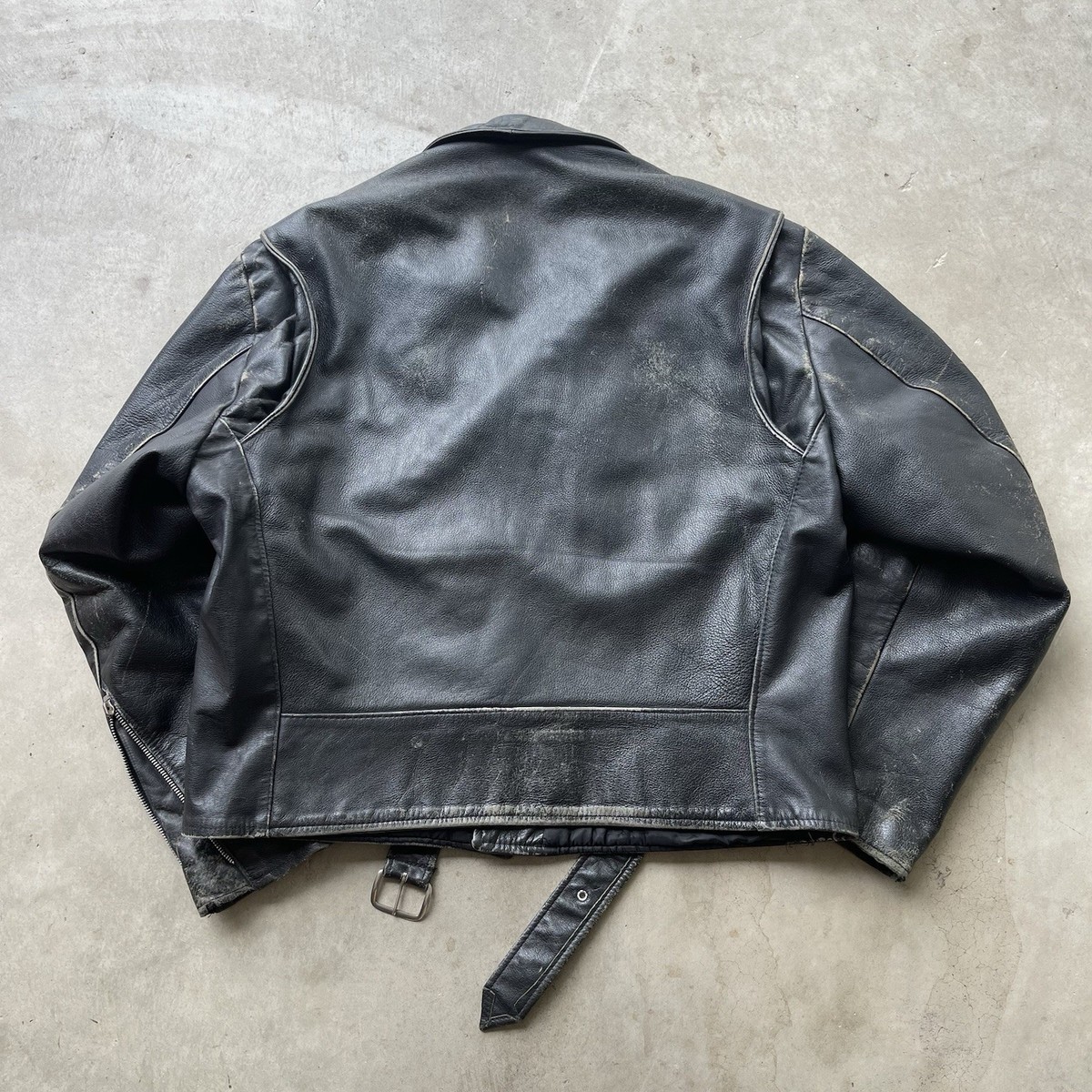 Vintage 70s Leather Motorcycle Jacket Distressed Double Rider