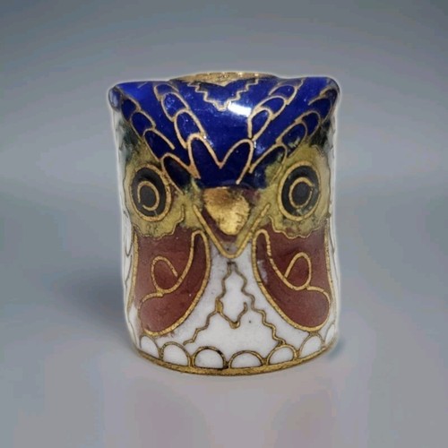 vintage Srt Deco enamel cloisonné owl thimble ,Stunning Enamal Ware With Brass! - Picture 1 of 7