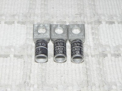 3 Burndy 1 Hole 2/0 STR N125 YA26-L Compression Lugs, Black Die 13/100 3/8'' STD