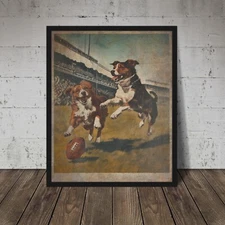 FOOTBALL DOGS Wall Art, Retro Super Bowl Puppy Bowl Poster, Sport Dog Game Decor