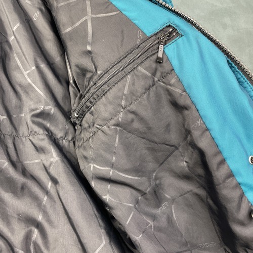 VTG Spyder Tommy Moe Ski Jacket Kids Cadet Size 14 hooded Blue Teal Distressed - Picture 15 of 24