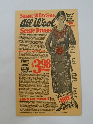 VINTAGE ADVERTISING POST CARD BERNARD - HEWITT WOOL SERGE DRESSES UNUSED