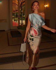 ZARA NEW WOMAN FW24 ASYMMETRIC MIDI SATIN EFFECT FLORAL PRINT DRESS 8828/186 XS