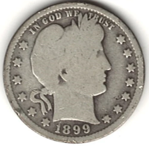 1899 BARBER QUARTER in GOOD + condition ~ FULL RIMS ~ SEE THE SCAN  stk N1007