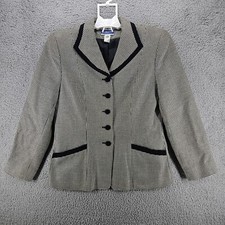 Pendleton Womens Blazer Black Trim Houndstooth Plaid White and Black Size 8