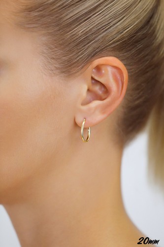 14K Real Solid Yellow Gold Shiny Polished Round Creole Hoops Earrings All Sizes - Picture 8 of 27