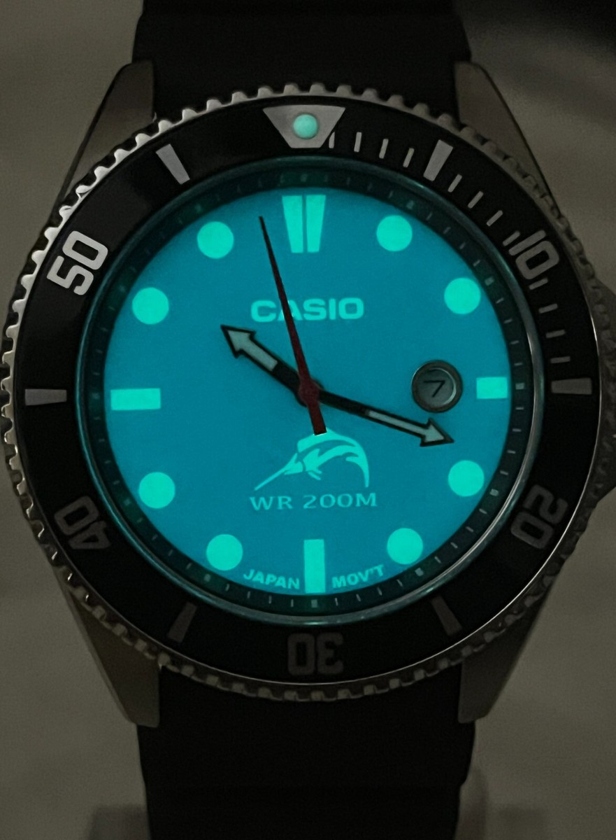 Watch Casio Duro MDV-106- MOD Blue Dial Luminous Green 200 Meter