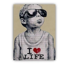 Banksy Love Life Framed Canvas Stretched Ready to Hang 50x40 Home decor Gift.