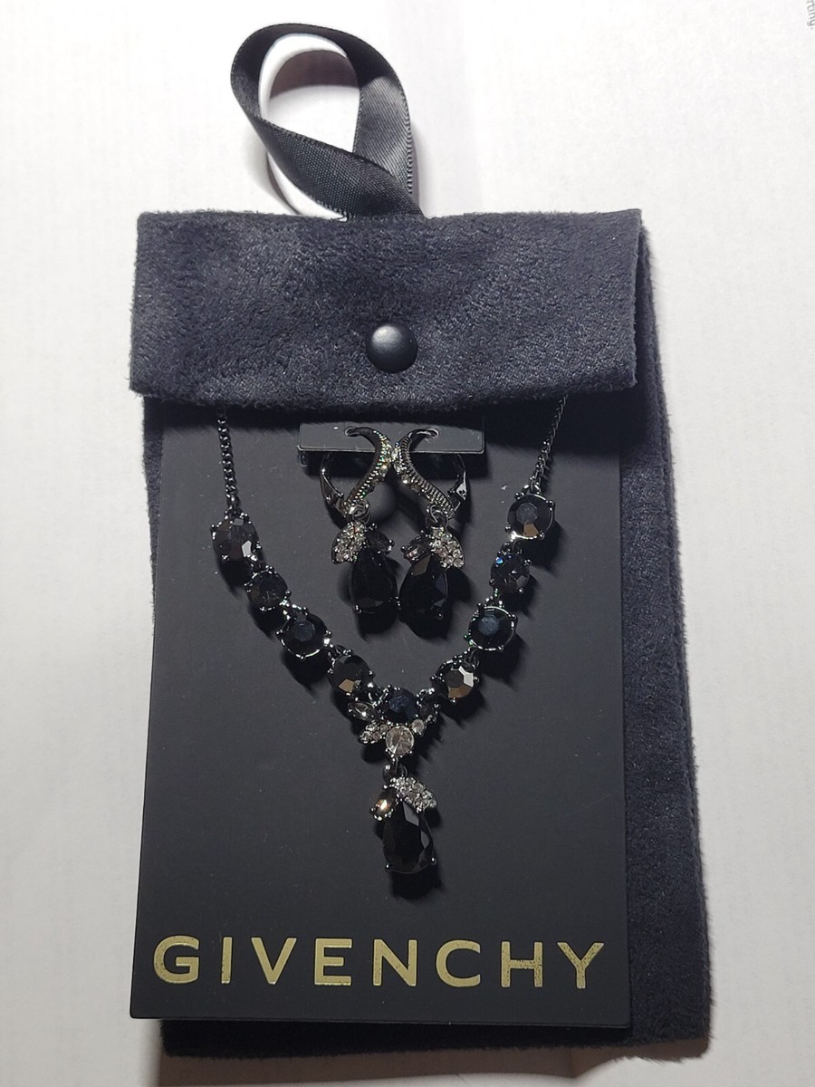 GIVENCHY Silver-Tone Black Fancy Statement Necklace & Drop