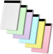 Legal Pads 5" X 8", 6 Pack Colored Note Pads, College Ruled Yellow Lined Paper