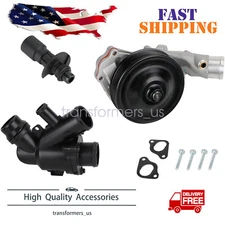 Water Pump w/ Bolts Gaskets Connector + Thermostat For Jaguar Land Rover V8 5.0L