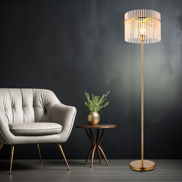 Stehlampe Stehleuchte Schlafzimmerlampe Beistellleuchte GlasstäBe Gold H 152 Cm-image