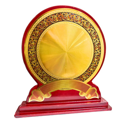 Decorative Wooden Momento Trophy with Golden Foil Design, Red Base, Award Plaque