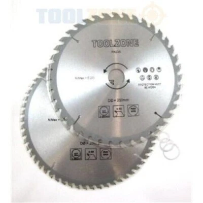 DUNNET TOOLS 2pc Circular Saw Blades 250Mm Tungsten Carbide Tipped Hardwood Wood Cutting Cut