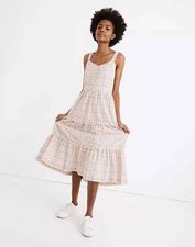 Madewell Dress Womens Size 14 Midi Gingham Sweetheart Ruffle Tiered Sleeveless