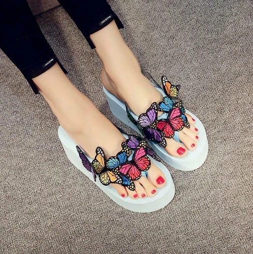 Ladies Butterflies Wedge Flip Flops Thong Sandals Platform Slipper Casual Shoes - Picture 9 of 18