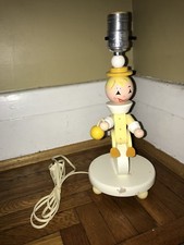 Vintage Nursery Plastics Wooden Dresser Lamp Yellow Clown Unicycle Baby Works