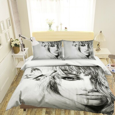 3D Girl Butterfly RAIG207 Bed Pillowcases Quilt Duvet Cover Set Queen King Honey
