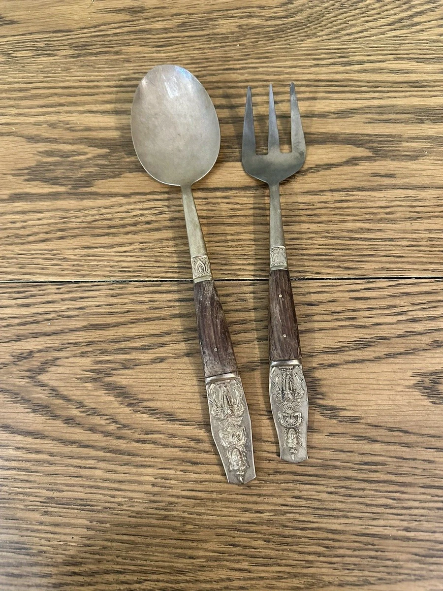 Vintage Serving Set Fork and Spoon Thailand Nickel Bronze eBay
