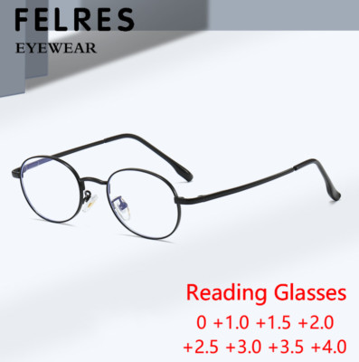 Men Women Metal Oval Anti Blue Light Reading Glasses Classic Presbyopic Readers