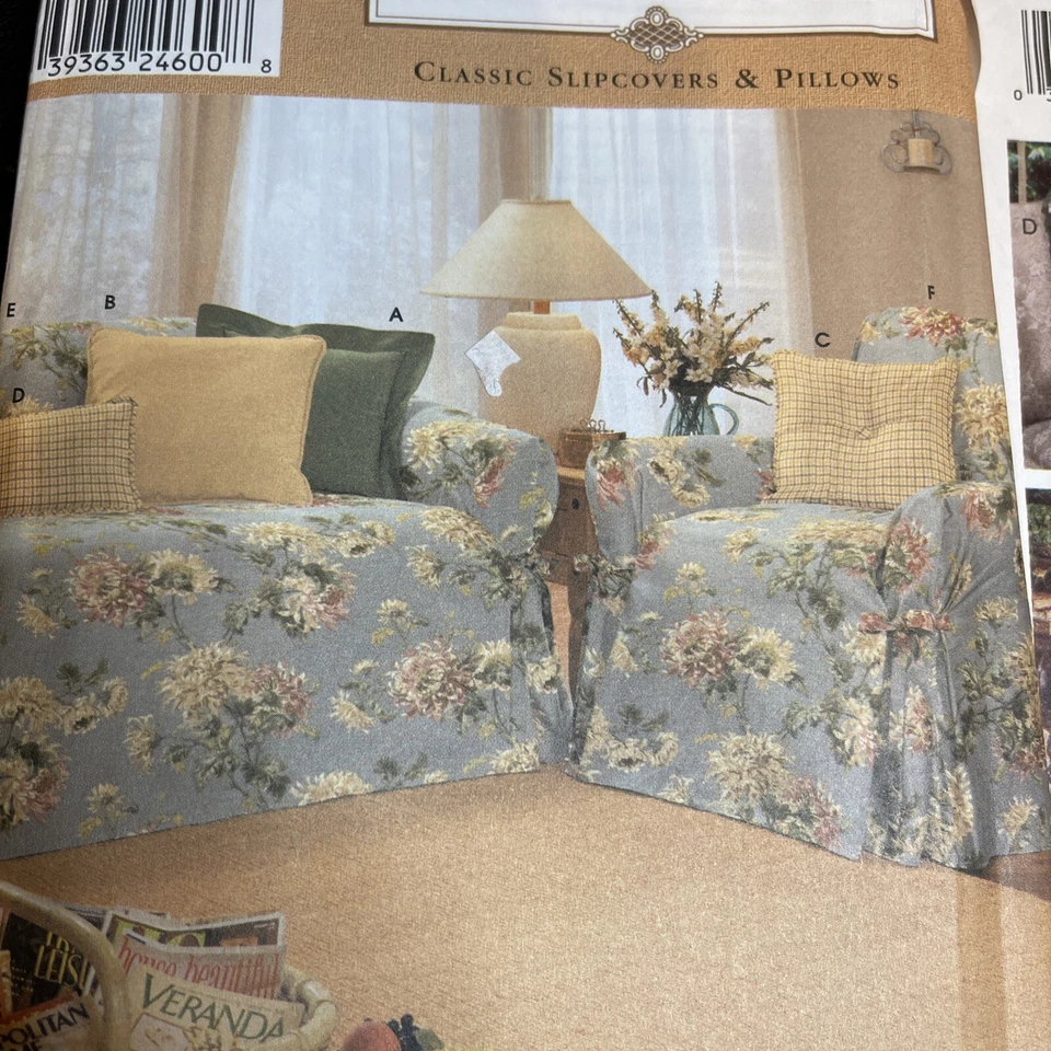 LOT OF 4 New Home Decor Sewing Patterns UNCUT Slipcovers Pillows Headboard Swag - Image 4 of 4