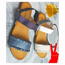 SANDALI DONNA ragazza moda BASSI  giovane moda 36 37 38 39 bianco blu  VV