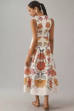 Farm Rio Linen Maxi Dress Anthropologie Floral Insects V Neck Botanical XXS NEW