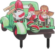 Summer Gnome Yard Signs Watermelon Car Lawn Sign with Stakes Outside Garden...