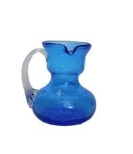 VTG  Blenko Crackle Glass  Blue Vase Pitcher ...