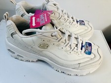 Skechers Womens Fresh Start 11931EW White Silve D  Lites Sneakers Size 9 Wide NEW