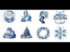 40 PCs Round 1 Inch Blue Christmas Stickers Small Business Envelope Seals Gift