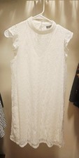 AS U Wish Ivory Lace Shift Dress Women’s Small Sleeveless Mock Neck Back Keyhole