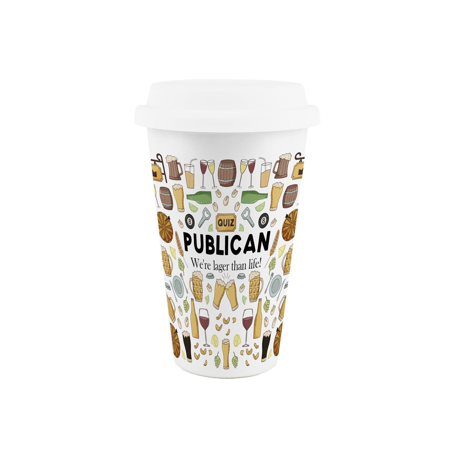Publican Ceramic Travel Mug - Reusable Double-Walled Drinks Cup Gift