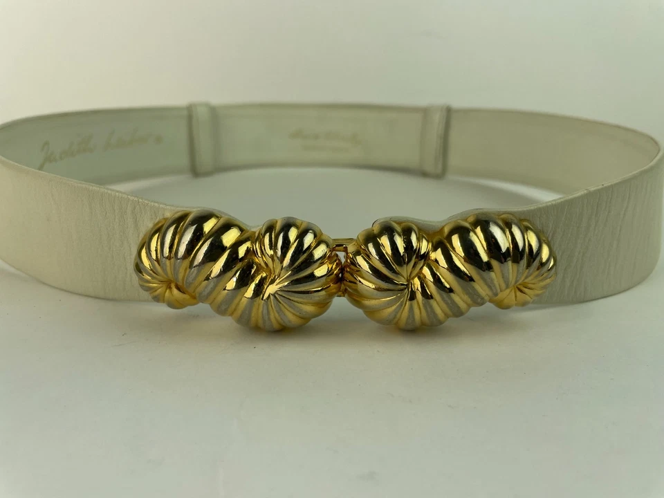 VTG. 80s Judith Leiber White Leather Adjustable Belt Gold Buckle Amen Wardy - Image 2 of 4