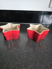 TWO LE CRUESET RED STAR RAMEKINS IN VERY GOOD CONDITION NEVER USED