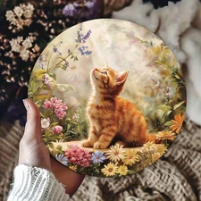 Decor#King Cat Floral 8x8in Pewter Painting for Restaurant/Garage