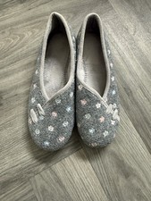 Pavers Grey Floral Slippers Size 6 UK