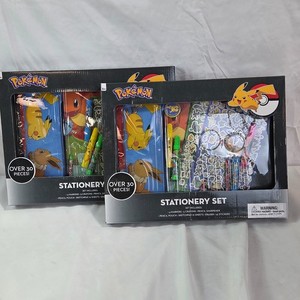 Bundle of 2 Pokemon Kids Stationary Set 30 Pieces Crayons Stickers Pencil Pouch